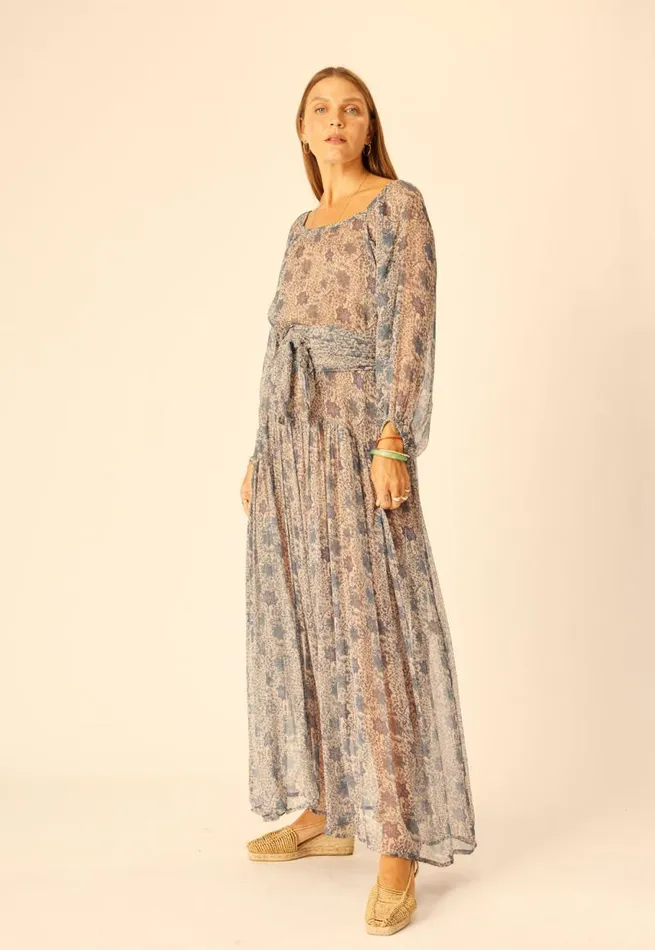 Dresses Shop Natalie Martin LAINEY DRESS WITH SASH Snowflake Sea