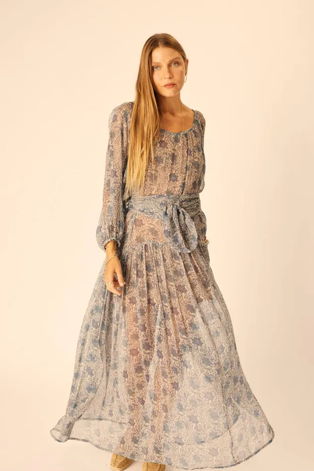 Dresses Shop Natalie Martin LAINEY DRESS WITH SASH Snowflake Sea