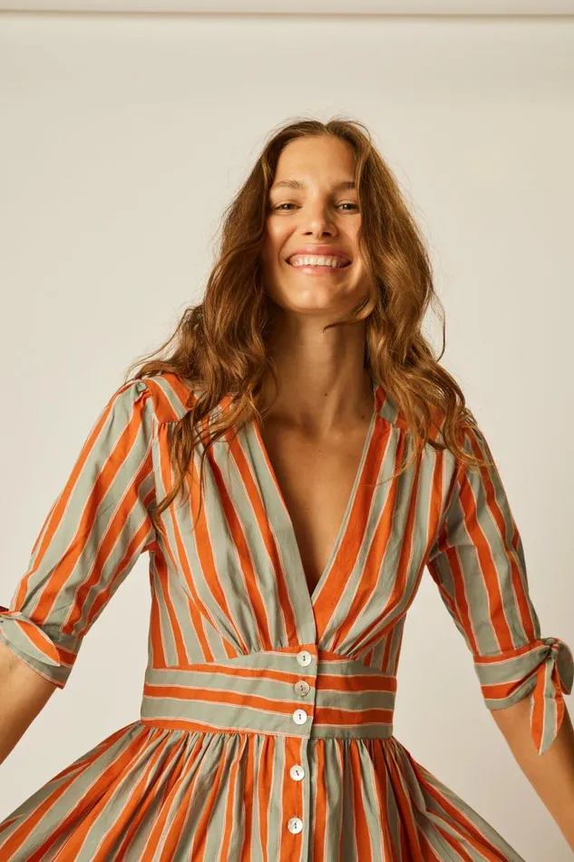 Dresses Shop Natalie Martin LAYLA DRESS Batik Stripe Sage