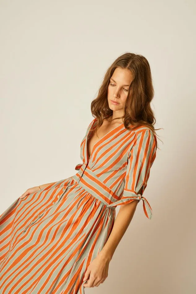 Dresses Shop Natalie Martin LAYLA DRESS Batik Stripe Sage