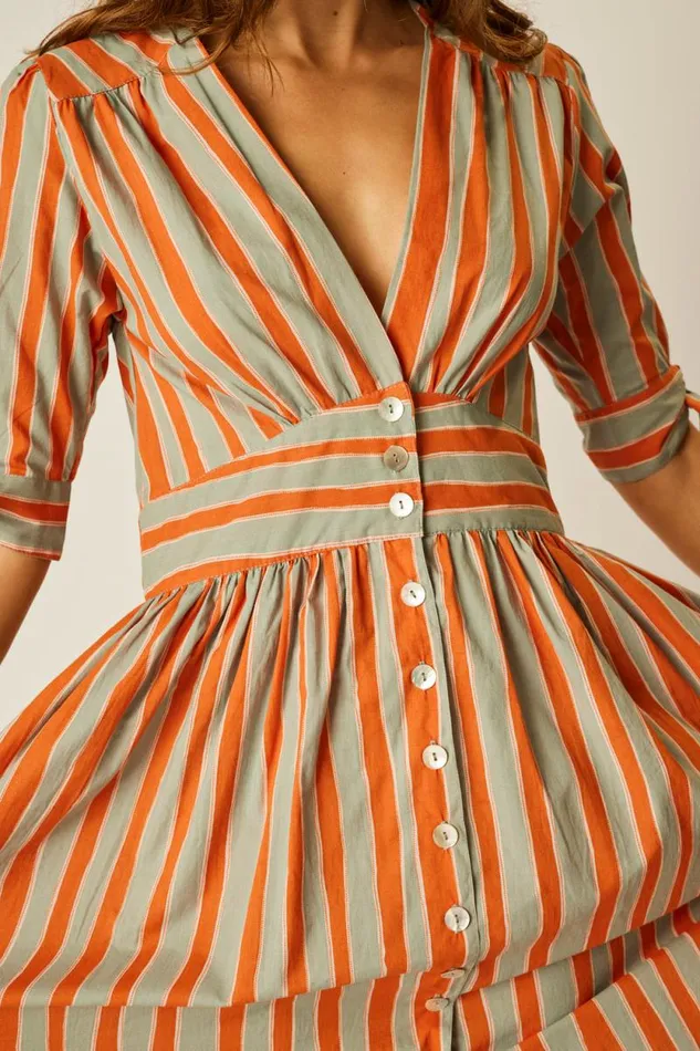 Dresses Shop Natalie Martin LAYLA DRESS Batik Stripe Sage