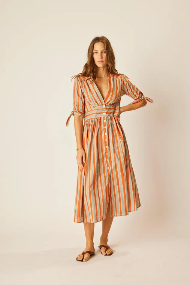Dresses Shop Natalie Martin LAYLA DRESS Batik Stripe Sage