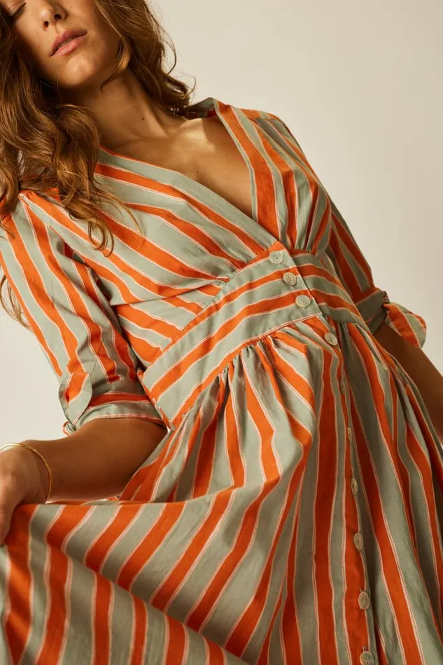 Dresses Shop Natalie Martin LAYLA DRESS Batik Stripe Sage