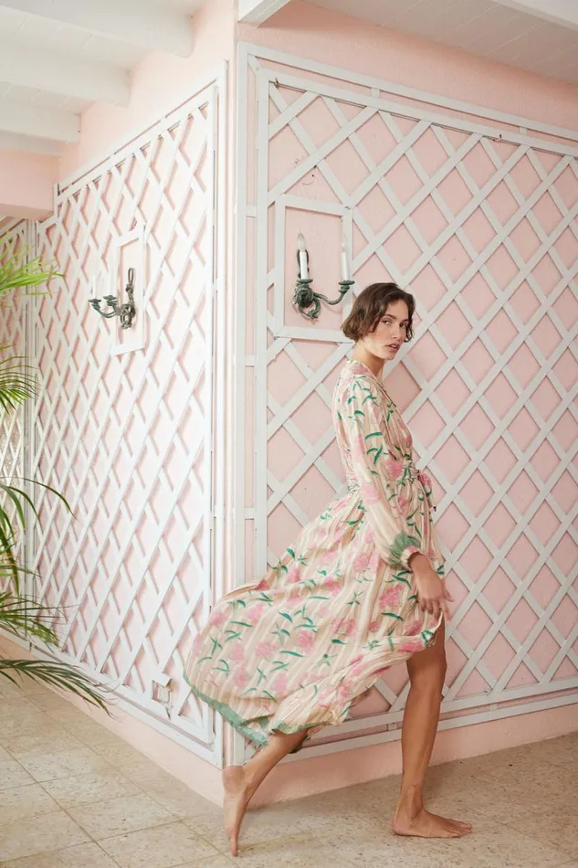 Dresses Shop Natalie Martin NICO LS MAXI WITH SASH Chamomile Rose