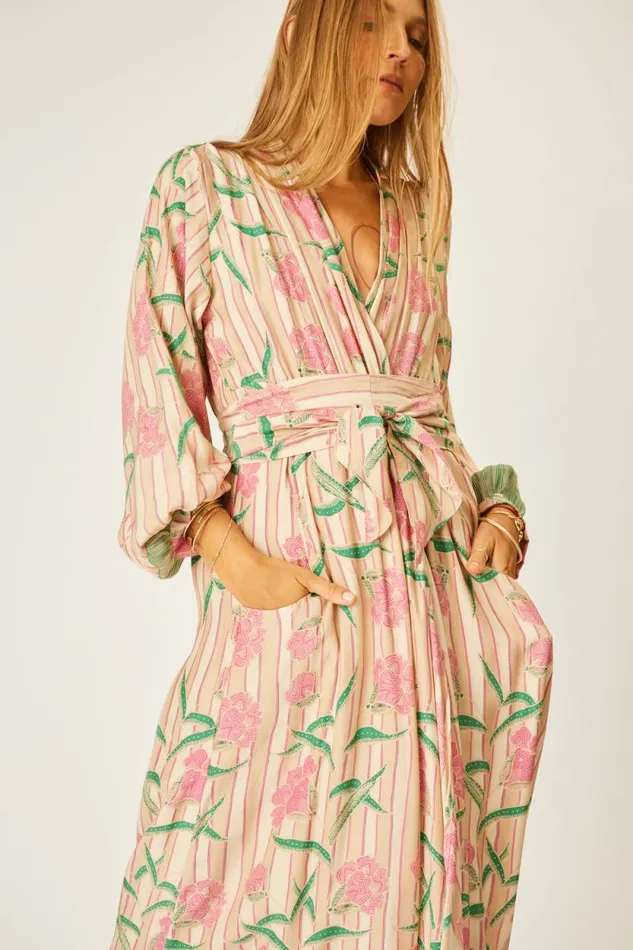 Dresses Shop Natalie Martin NICO LS MAXI WITH SASH Chamomile Rose