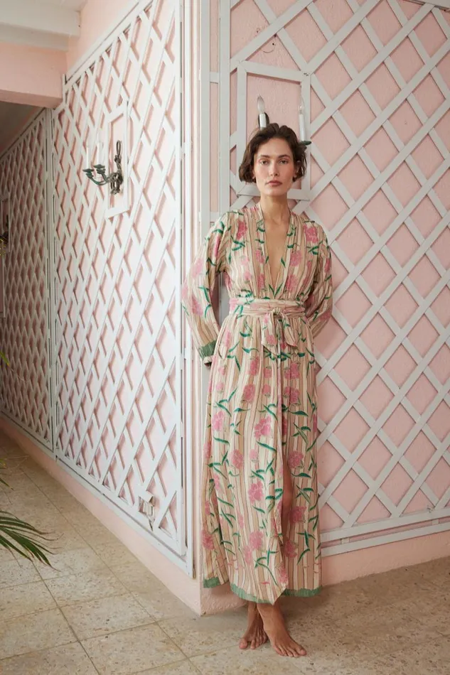 Dresses Shop Natalie Martin NICO LS MAXI WITH SASH Chamomile Rose