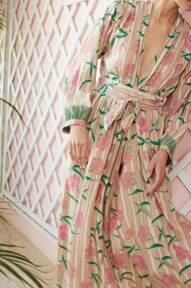 Dresses Shop Natalie Martin NICO LS MAXI WITH SASH Chamomile Rose