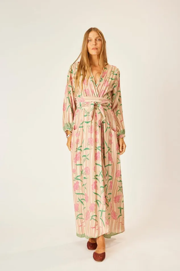 Dresses Shop Natalie Martin NICO LS MAXI WITH SASH Chamomile Rose
