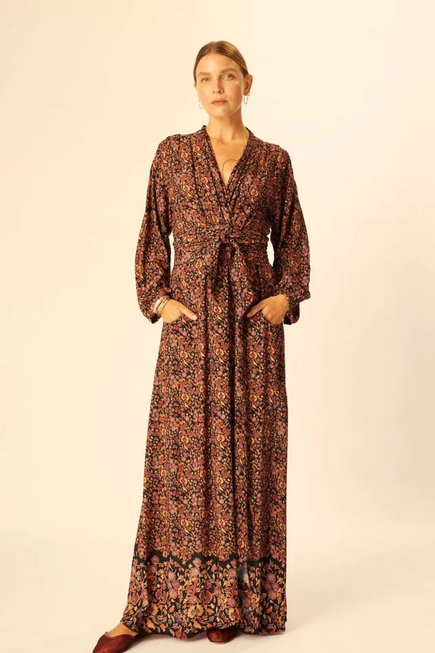 Dresses Shop Natalie Martin NICO LS MAXI WITH SASH Petite Fleur Noire