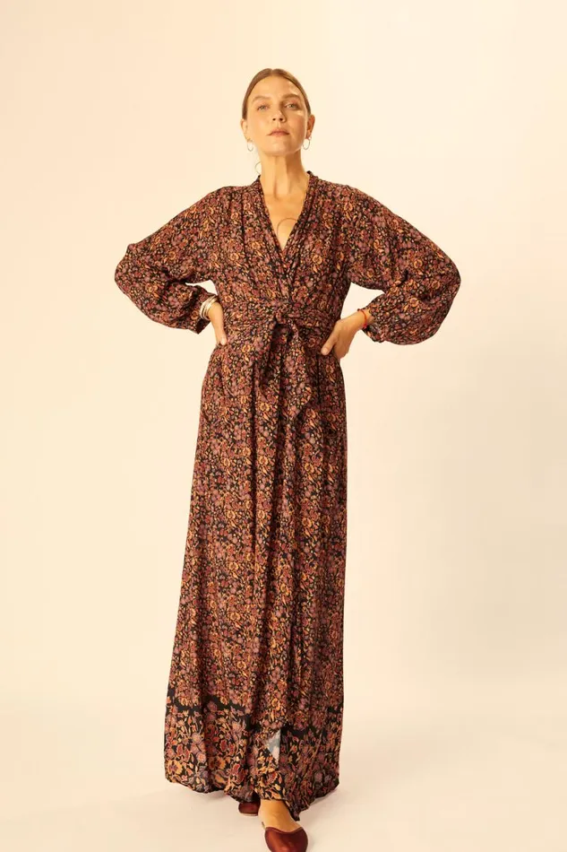 Dresses Shop Natalie Martin NICO LS MAXI WITH SASH Petite Fleur Noire