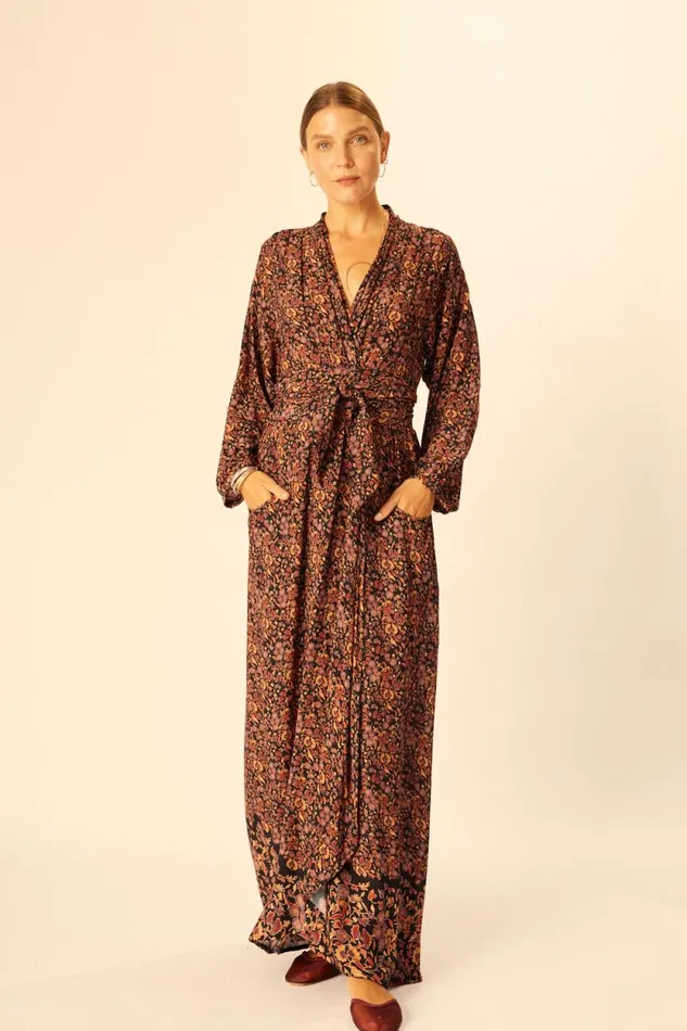 Dresses Shop Natalie Martin NICO LS MAXI WITH SASH Petite Fleur Noire