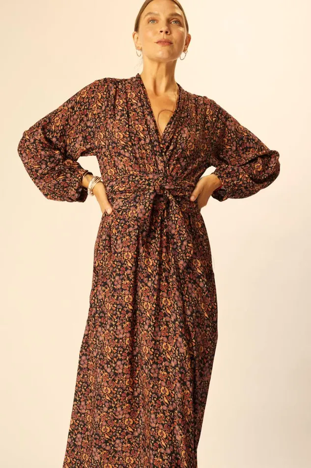 Dresses Shop Natalie Martin NICO LS MAXI WITH SASH Petite Fleur Noire