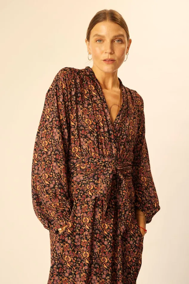 Dresses Shop Natalie Martin NICO LS MAXI WITH SASH Petite Fleur Noire