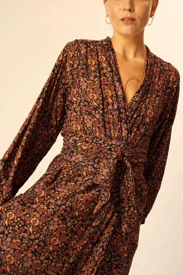 Dresses Shop Natalie Martin NICO LS MAXI WITH SASH Petite Fleur Noire