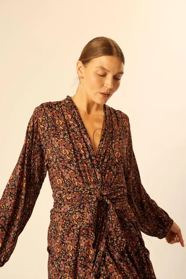 Dresses Shop Natalie Martin NICO LS MAXI WITH SASH Petite Fleur Noire