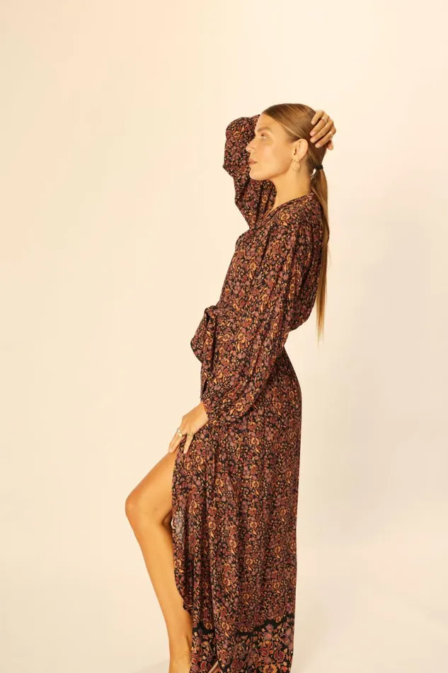 Dresses Shop Natalie Martin NICO LS MAXI WITH SASH Petite Fleur Noire