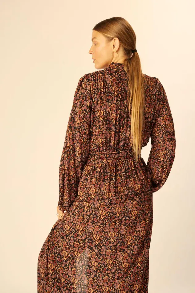 Dresses Shop Natalie Martin NICO LS MAXI WITH SASH Petite Fleur Noire