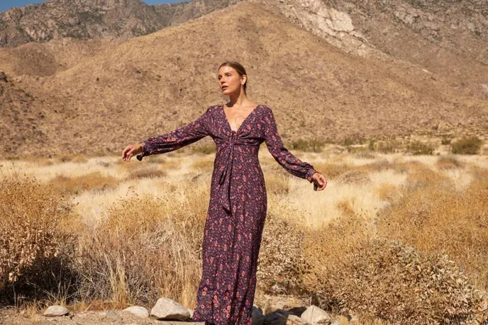 Dresses Shop Natalie Martin REESE DRESS Petite Fleur Aubergine