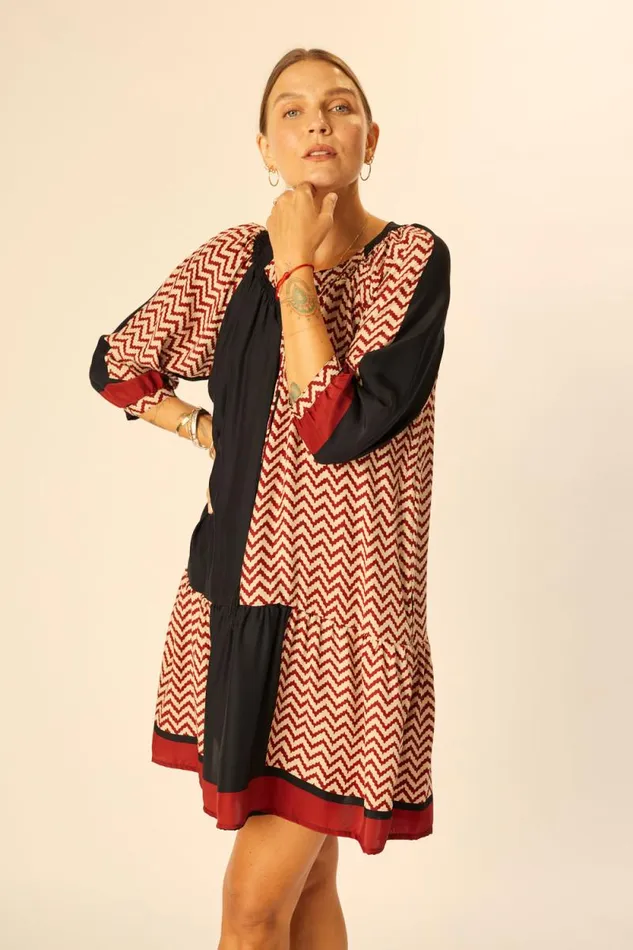 Dresses Shop Natalie Martin STEVIE DRESS Block Zigzag Noire