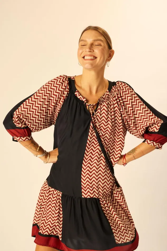 Dresses Shop Natalie Martin STEVIE DRESS Block Zigzag Noire