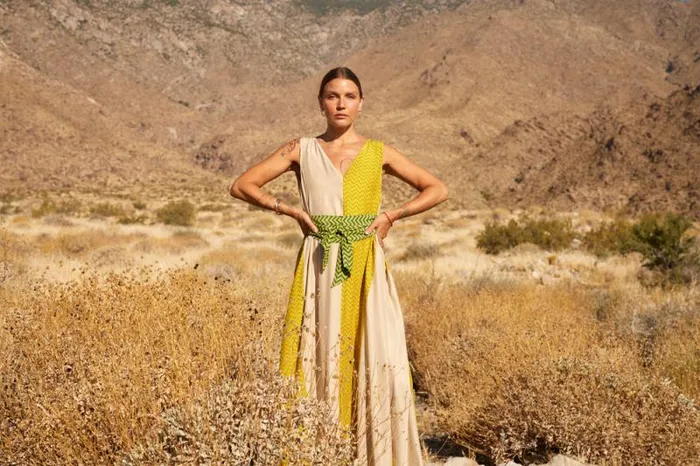 Dresses Shop Natalie Martin TOVA MAXI Block Zigzag Tangerine