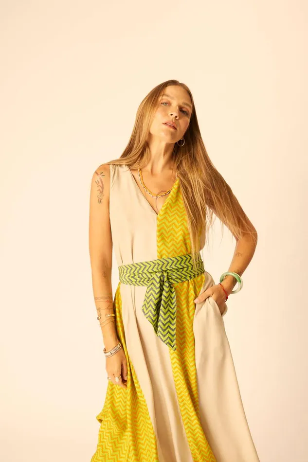 Dresses Shop Natalie Martin TOVA MAXI Block Zigzag Tangerine