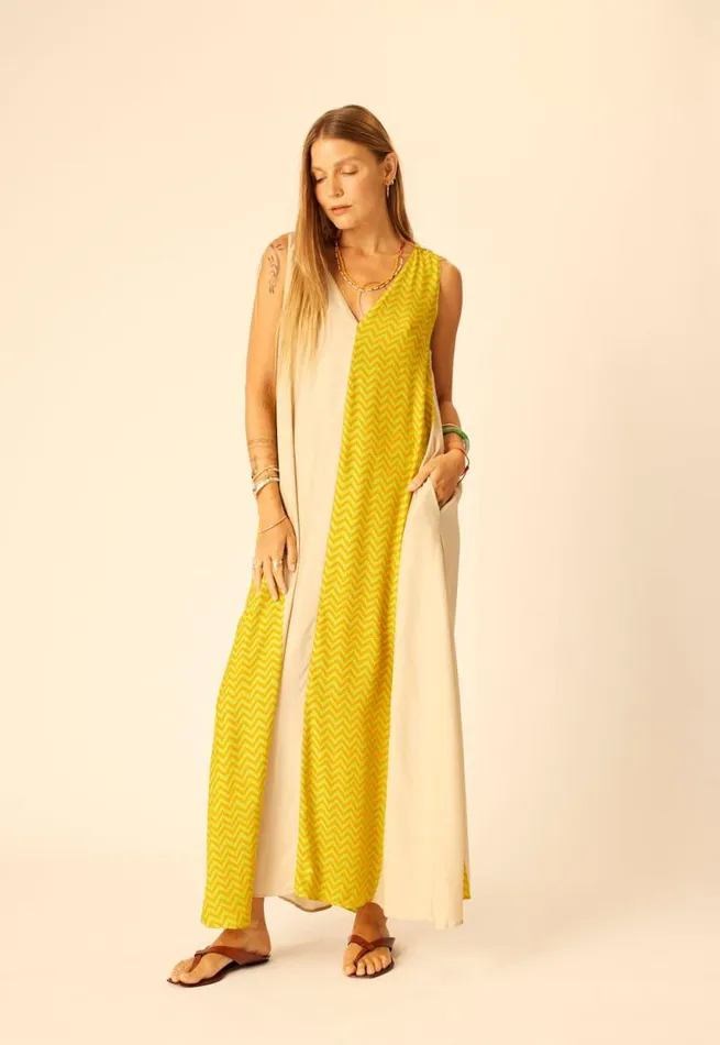 Dresses Shop Natalie Martin TOVA MAXI Block Zigzag Tangerine
