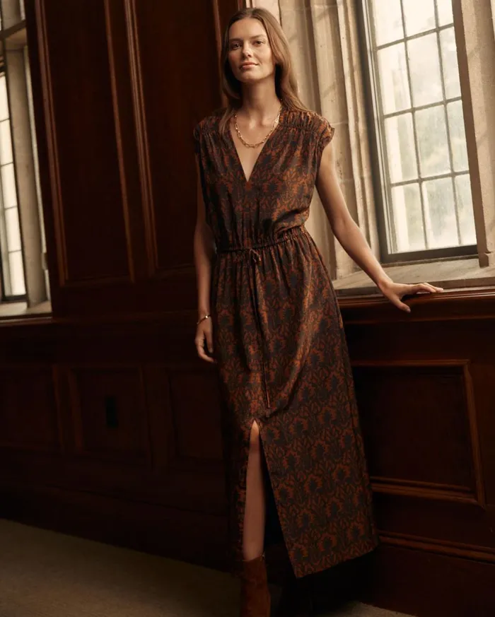 Dresses Women Billy Reid Vneck Maxi Dress Navybrown