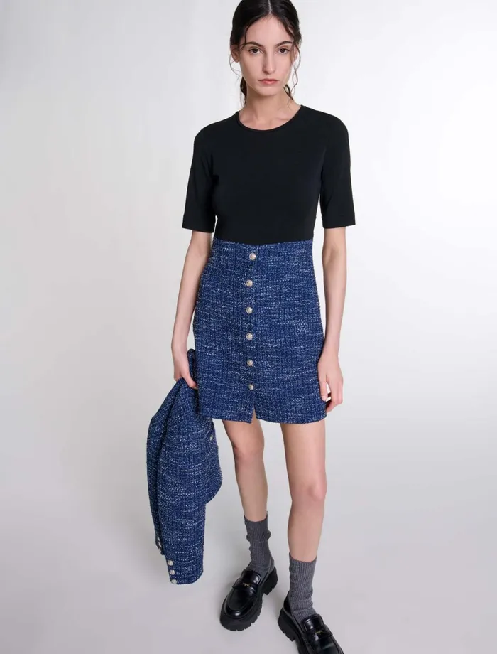 Dresses Women Maje 2In1 Tweed Dress Blue