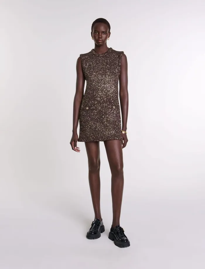 Dresses Women Maje Short Sequin Dress Brown