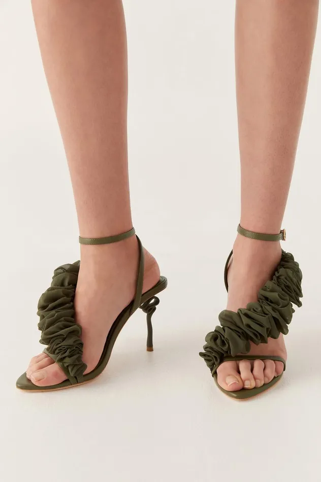 ElaRuffleRibbon Heel Deep Olive Women Aje Wedding Guest Dresses
