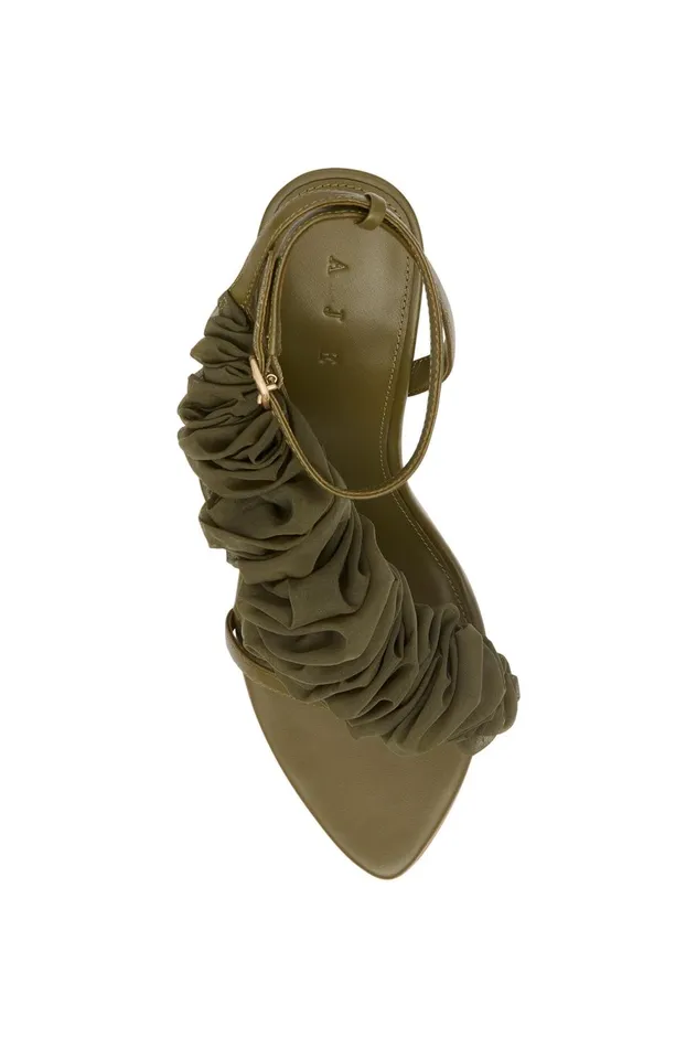 ElaRuffleRibbon Heel Deep Olive Women Aje Wedding Guest Dresses