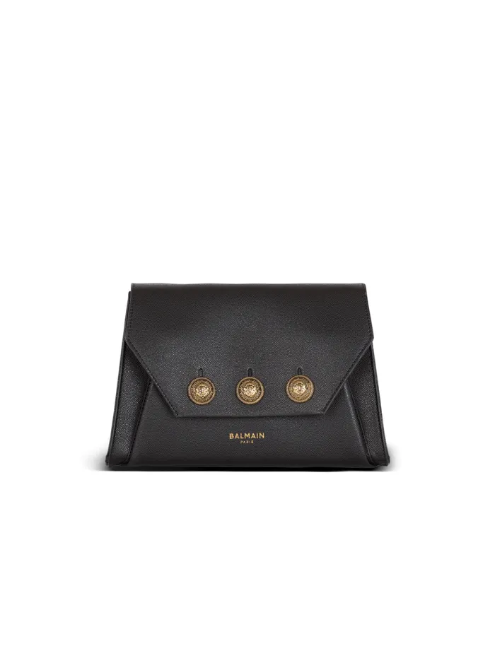 Emblegraveme Flap Grained Calfskin Bag Black Women Balmain Clutches