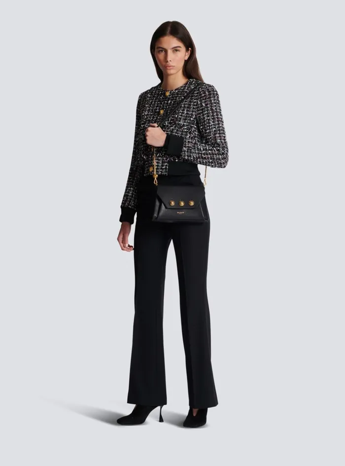 Emblegraveme Flap Grained Calfskin Bag Black Women Balmain Clutches