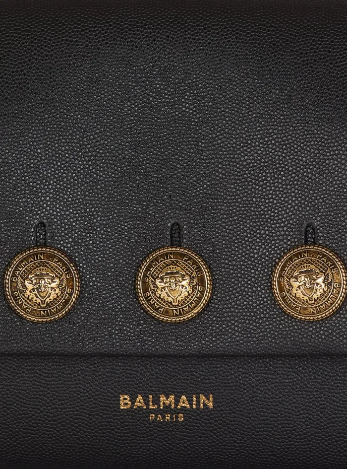 Emblegraveme Flap Grained Calfskin Bag Black Women Balmain Clutches