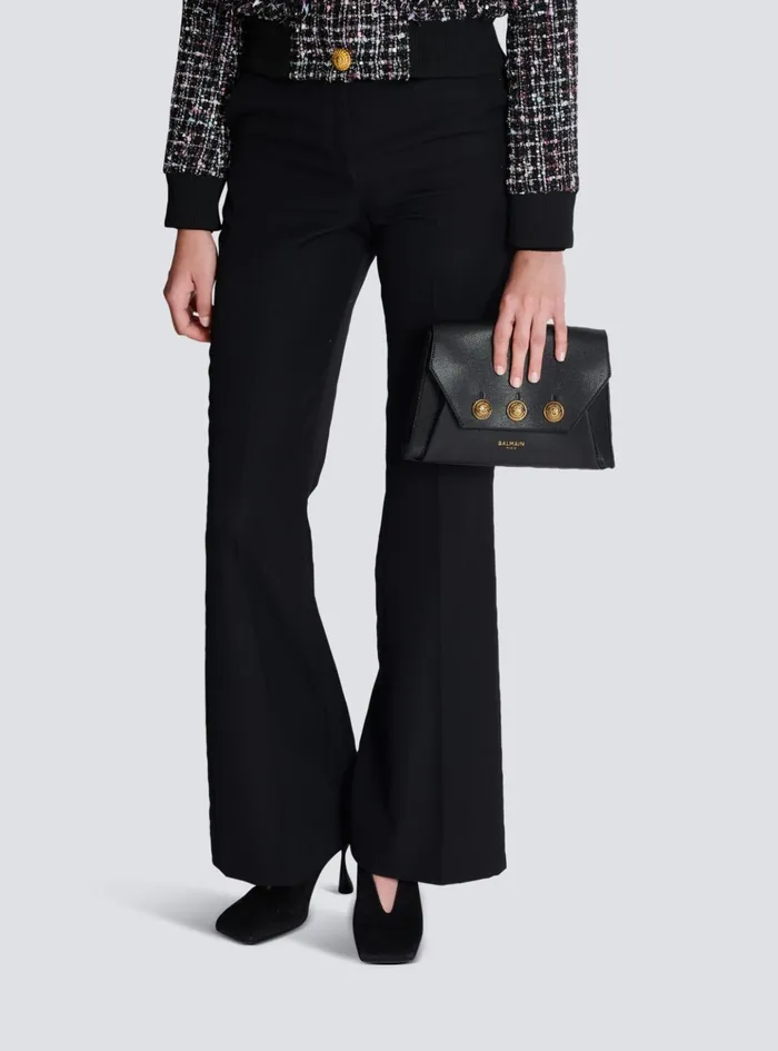 Emblegraveme Flap Grained Calfskin Bag Black Women Balmain Clutches