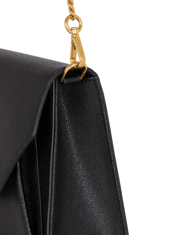 Emblegraveme Flap Grained Calfskin Bag Black Women Balmain Clutches
