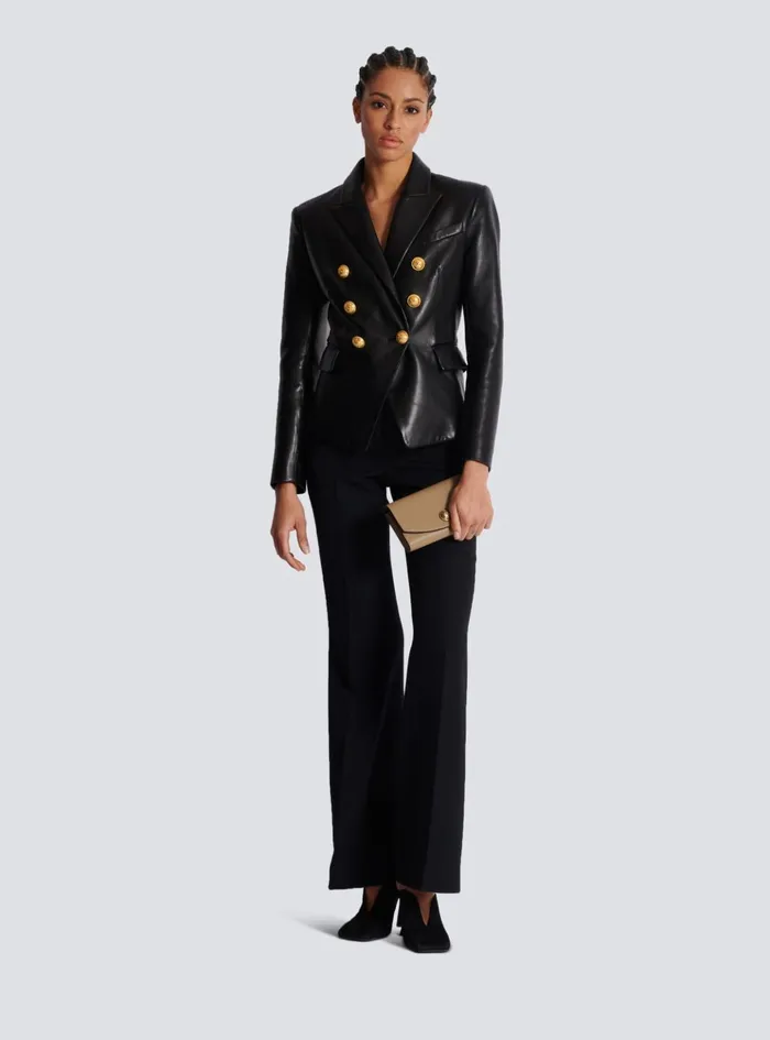 Emblegraveme Grained Calfskin Clutch Brown Women Balmain Small Leather Goods