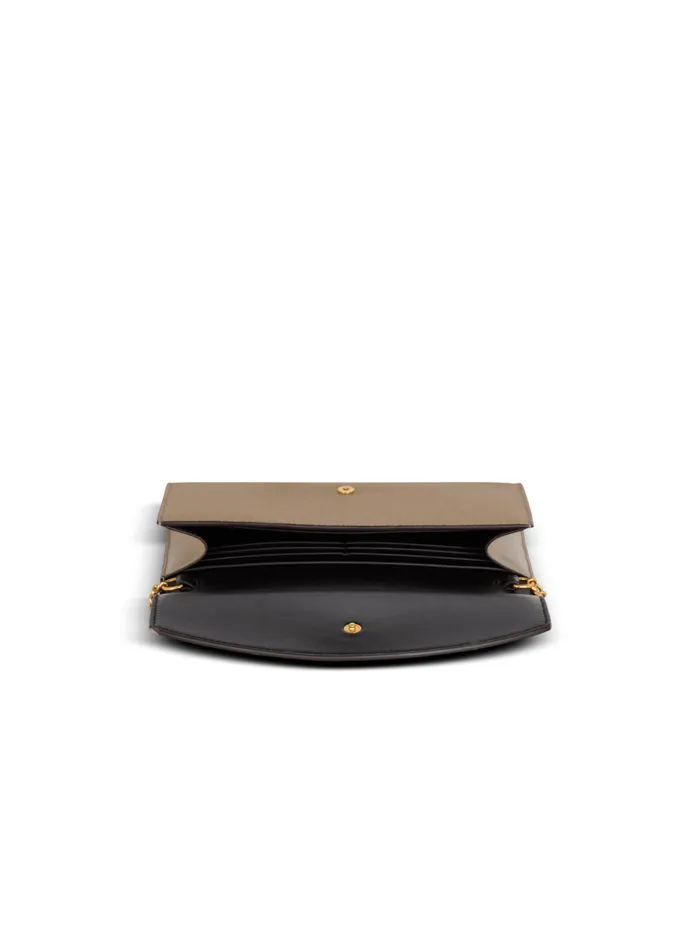 Emblegraveme Grained Calfskin Clutch Brown Women Balmain Small Leather Goods