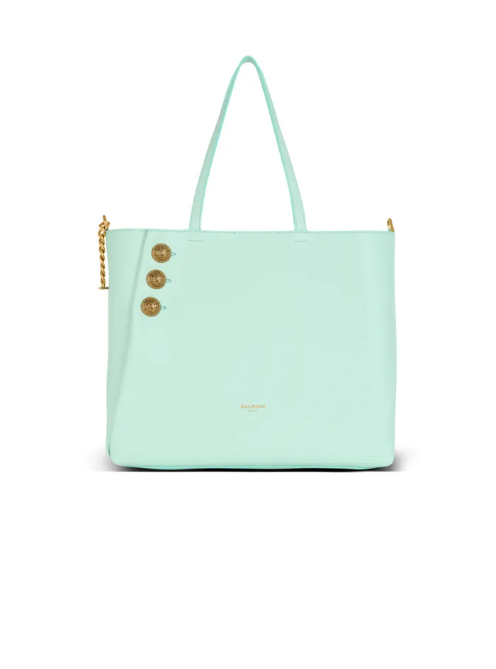 Emblegraveme Grained Calfskin Tote Bag Blue Women Balmain Tote Bags