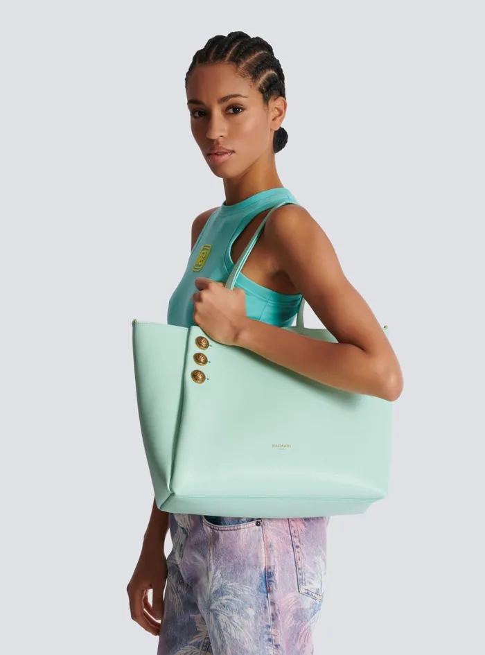 Emblegraveme Grained Calfskin Tote Bag Blue Women Balmain Tote Bags