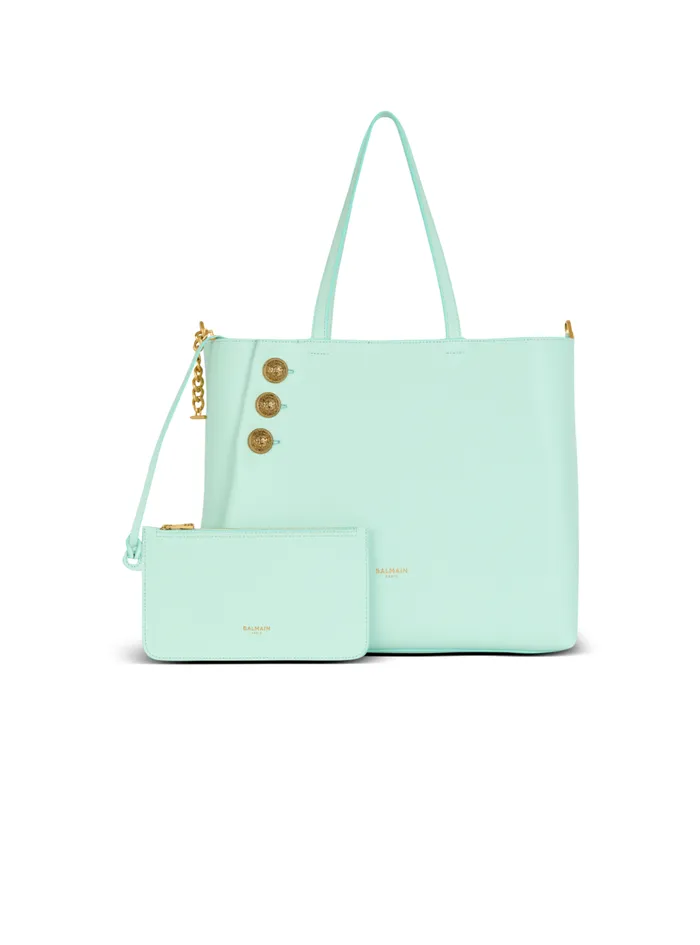 Emblegraveme Grained Calfskin Tote Bag Blue Women Balmain Tote Bags