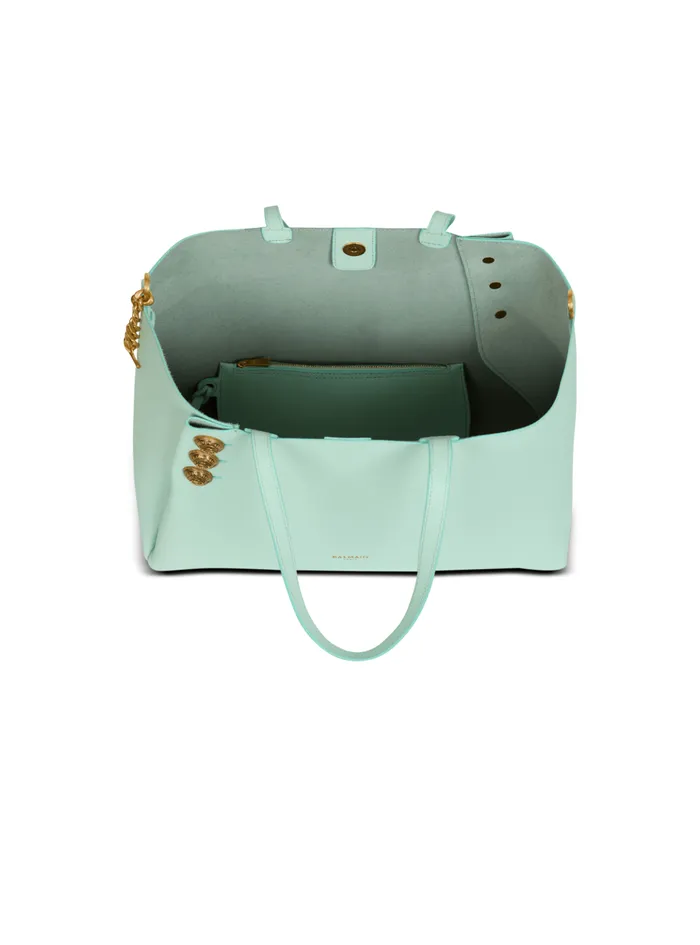 Emblegraveme Grained Calfskin Tote Bag Blue Women Balmain Tote Bags