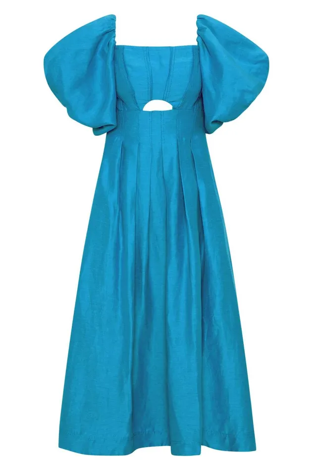 Eugenie Off Shoulder Midi Dress Azure Blue Women Aje Midi Dresses