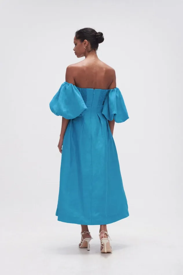 Eugenie Off Shoulder Midi Dress Azure Blue Women Aje Midi Dresses
