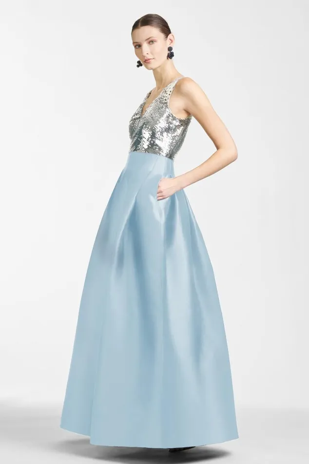 Evening Women Sachin and Babi Erica Gown 8211 SilverAsh Blue