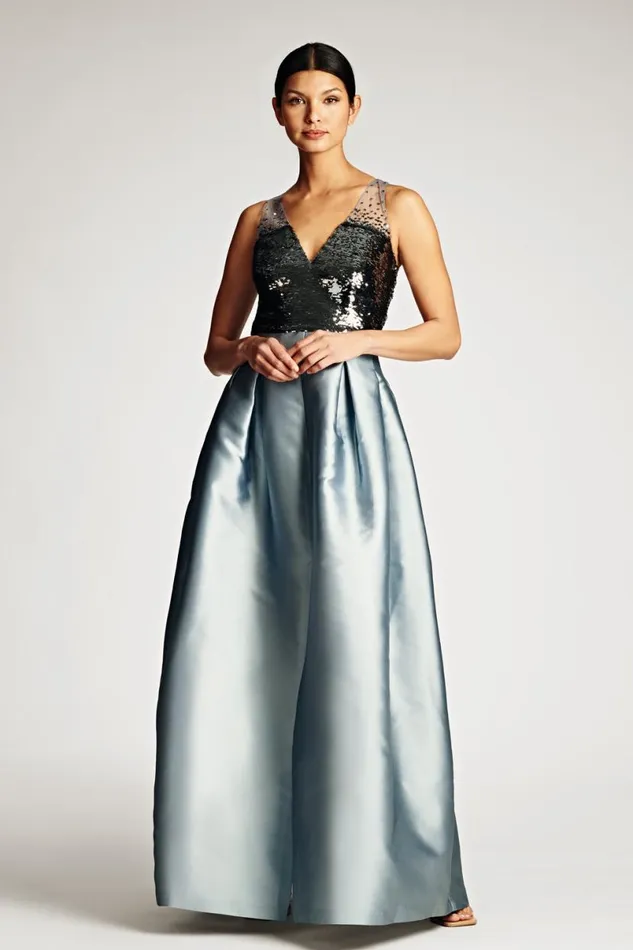 Evening Women Sachin and Babi Erica Gown 8211 SilverAsh Blue