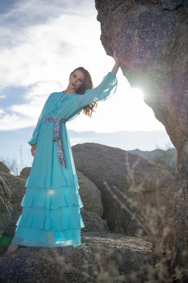 Evening Women Sachin and Babi Venus Gown 8211 Blue Topaz