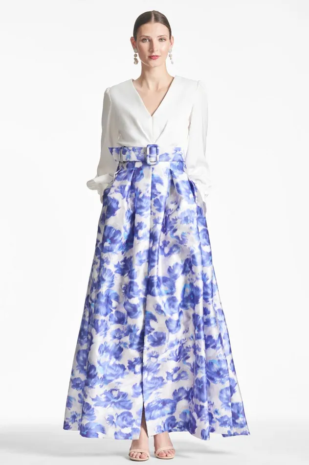Evening Women Sachin and Babi Zoe Gown 8211 Off WhiteAzure Watercolor