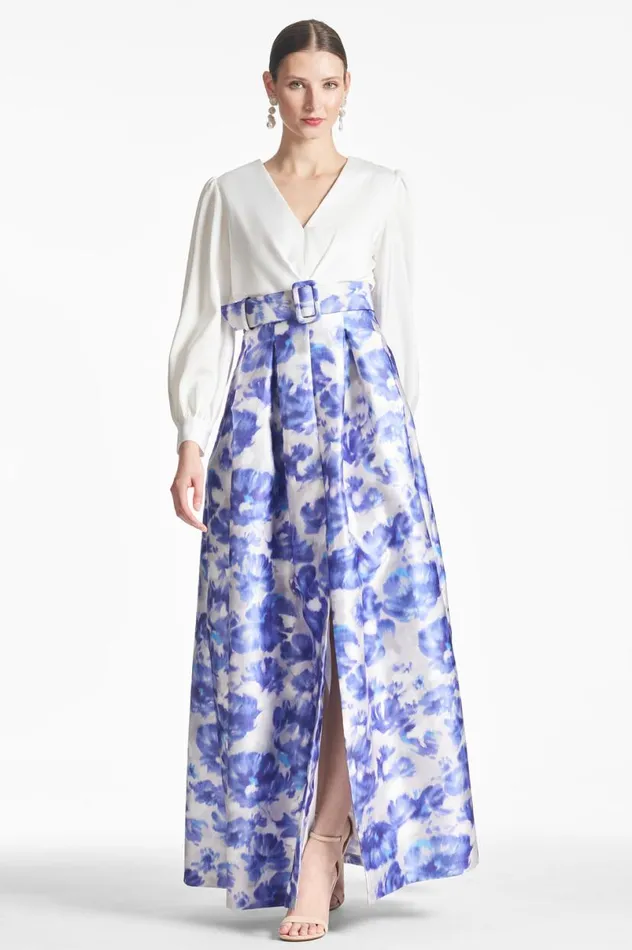 Evening Women Sachin and Babi Zoe Gown 8211 Off WhiteAzure Watercolor